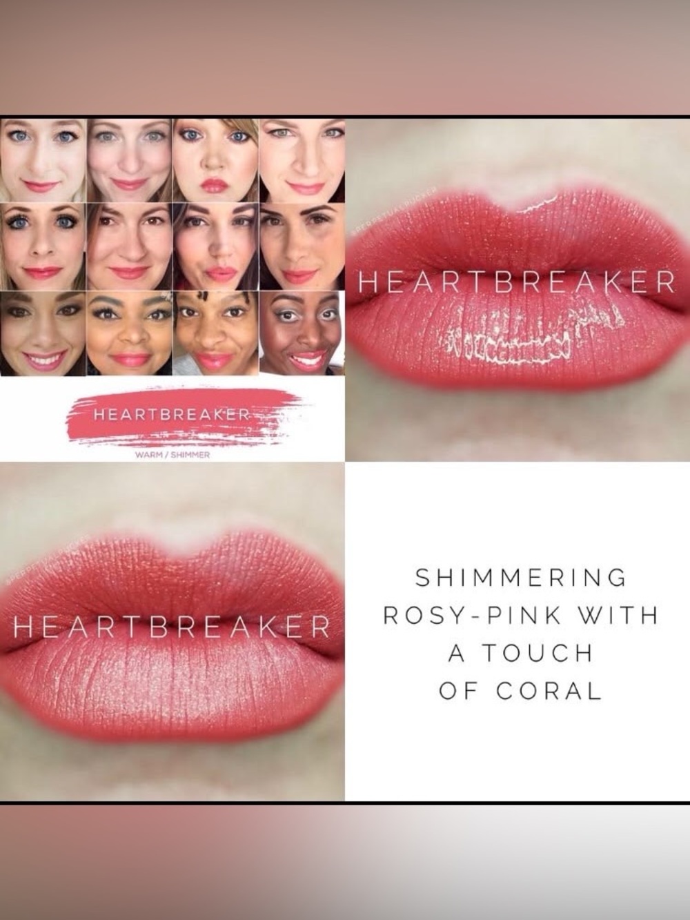 LipSense Heartbreaker Shimmer Lipstick - Rosy Pink with Coral